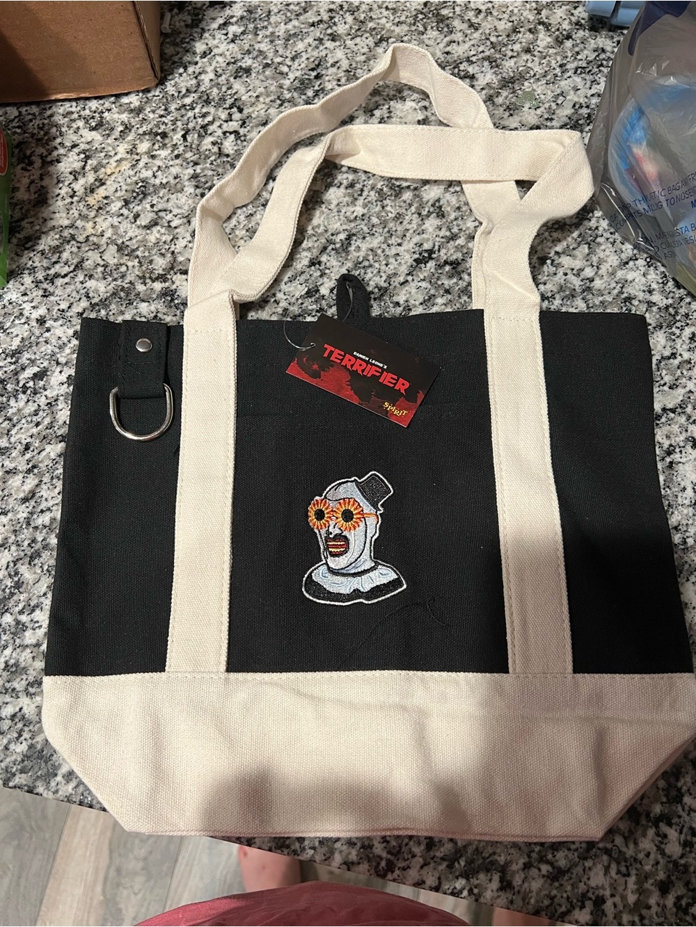 Black Canvas Tote Bag with Cream Straps